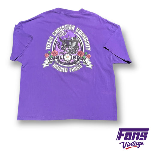 Rare! TCU Rose Bowl Vintage Tee with insane double sided graphics and rad sun fade