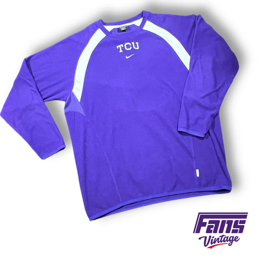 RAD Y2K Vintage TCU Team Issued Nike Center Swoosh Logo Thermafit Fleece Crewneck Sweater