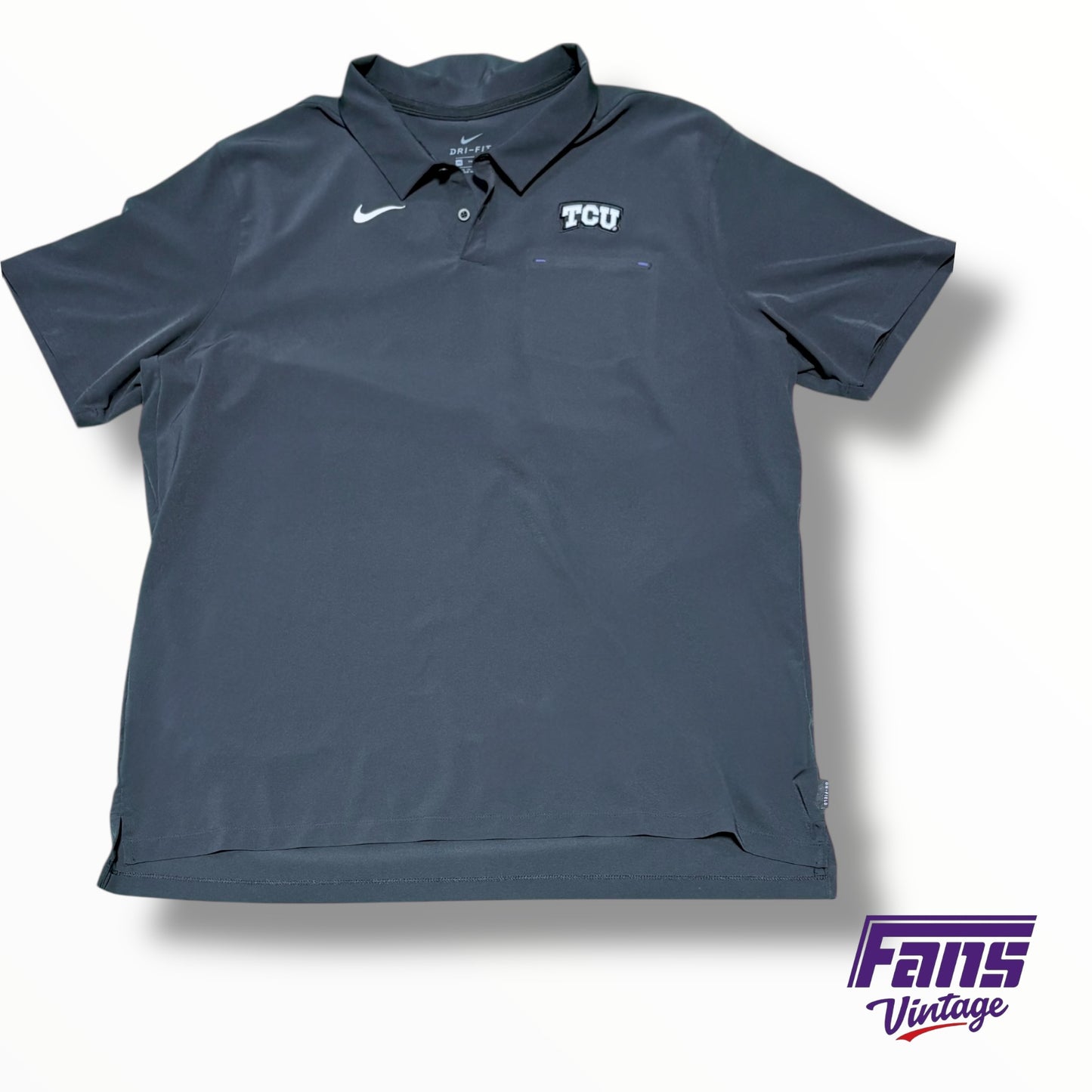 TCU Nike team issued Drifit matte black polo with chest pocket