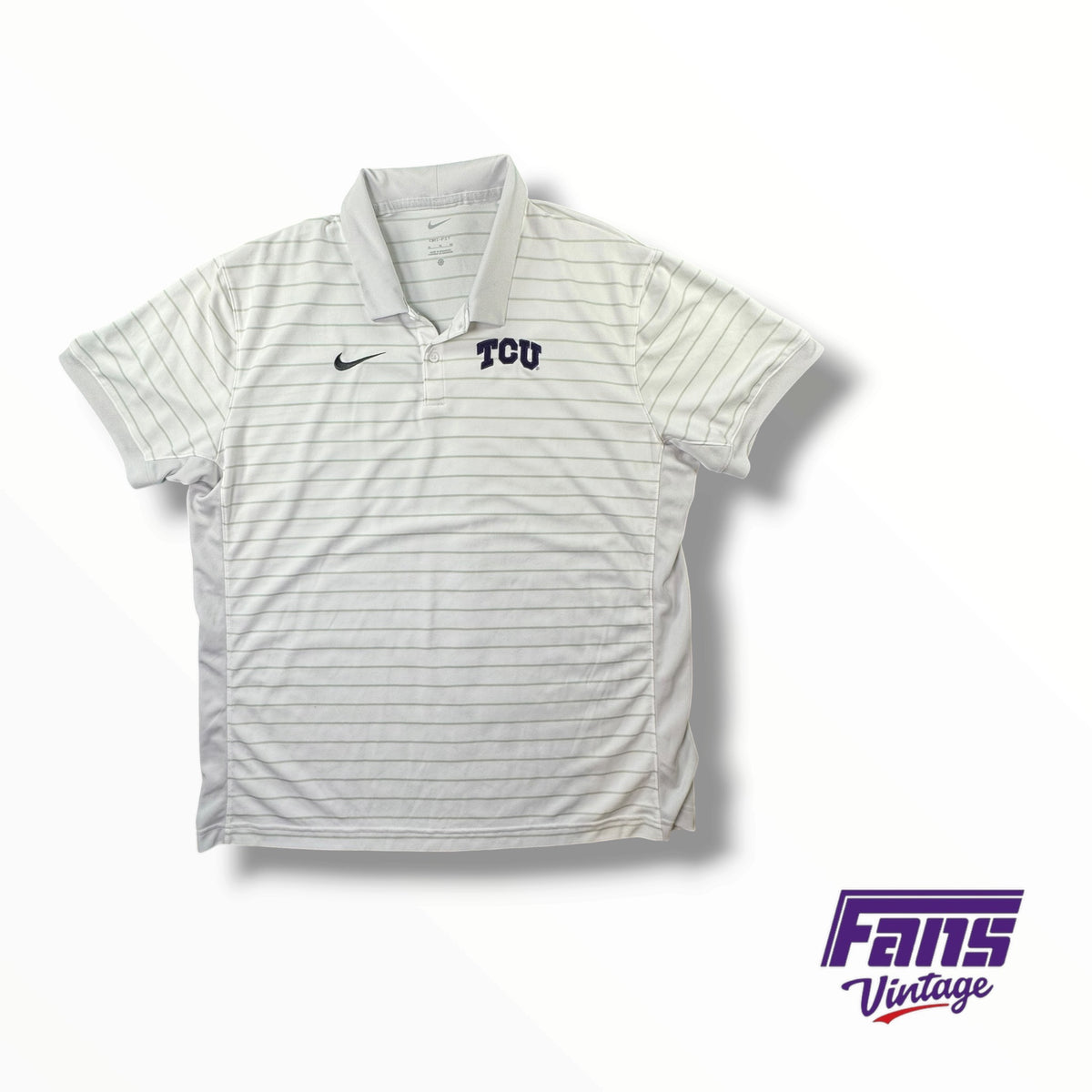 TCU Team Issued Nike Two Toned White and Gray Striped Dri-Fit Polo