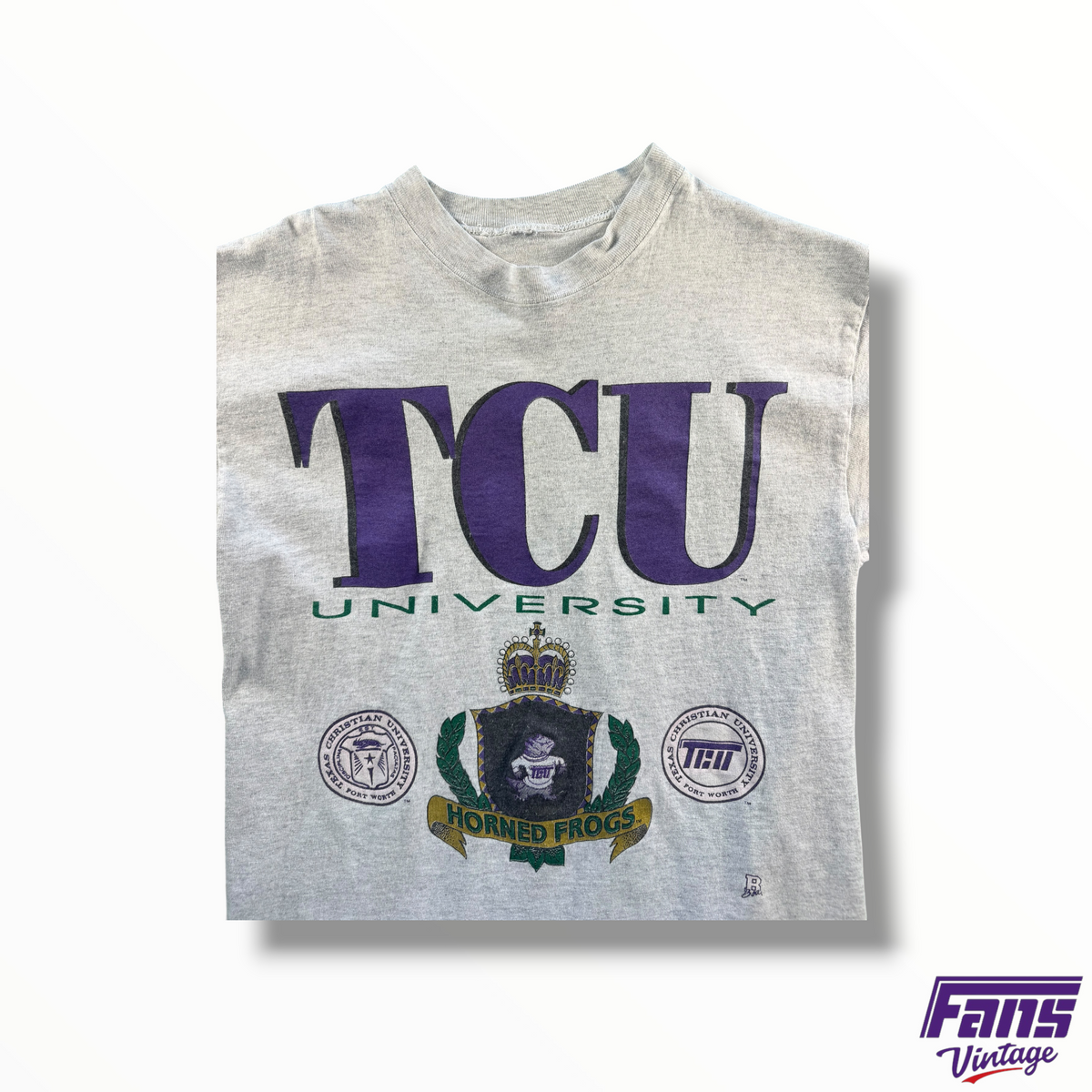 Rare Vintage 90s TCU “Grail logo Trifecta”Shirt With Classic School Seal Flying T And Sweater Frog Logos
