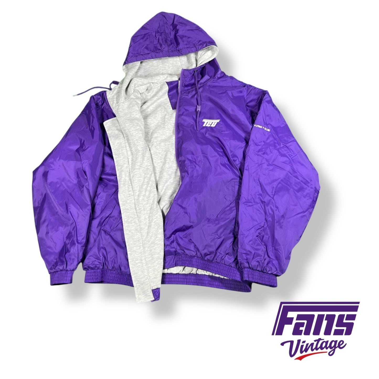Custom TCU Vintage Style hooded sideline jacket with Flying T Logo