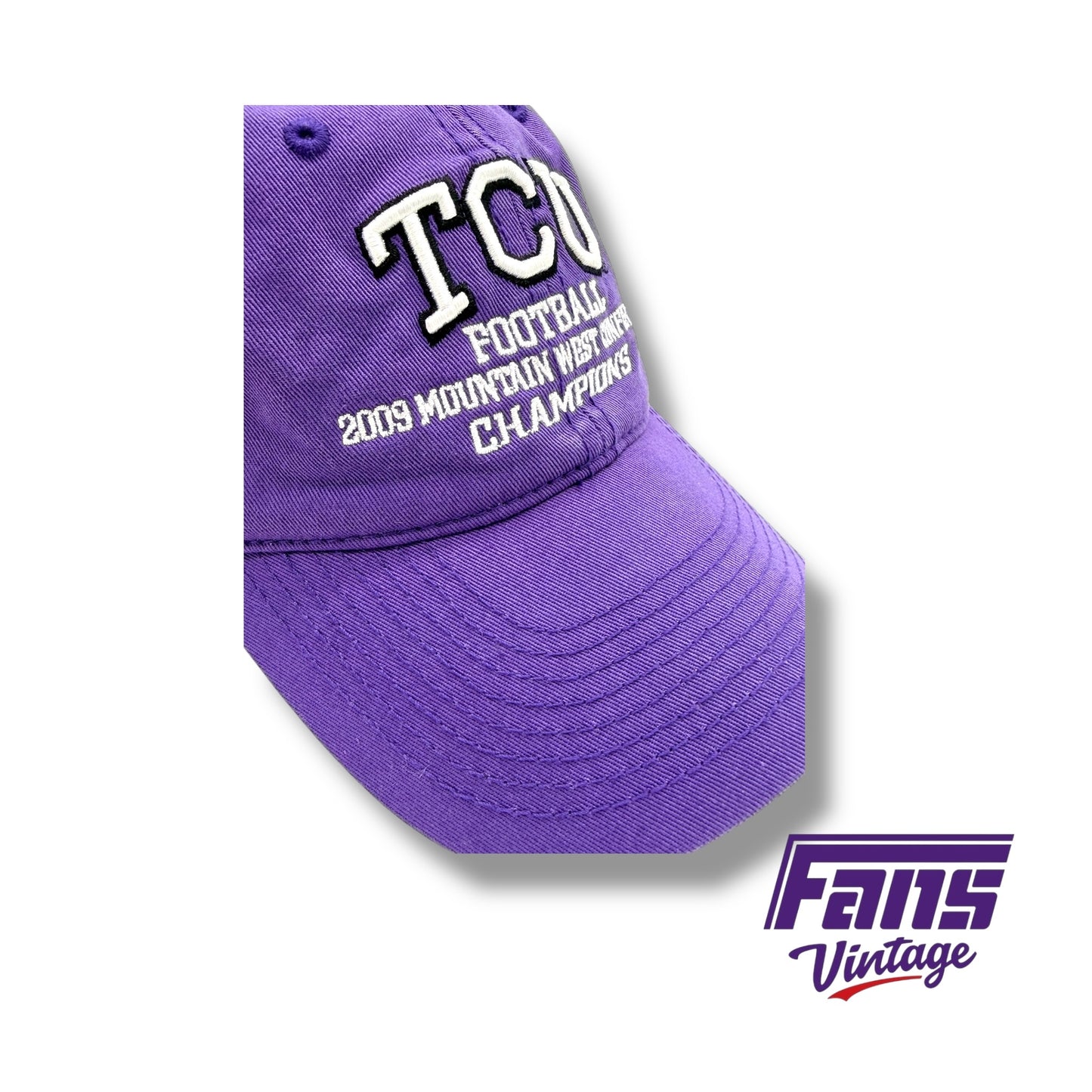 TCU 2009 MWC Champions dad style hat with embroidered lettering and raised TCU logo