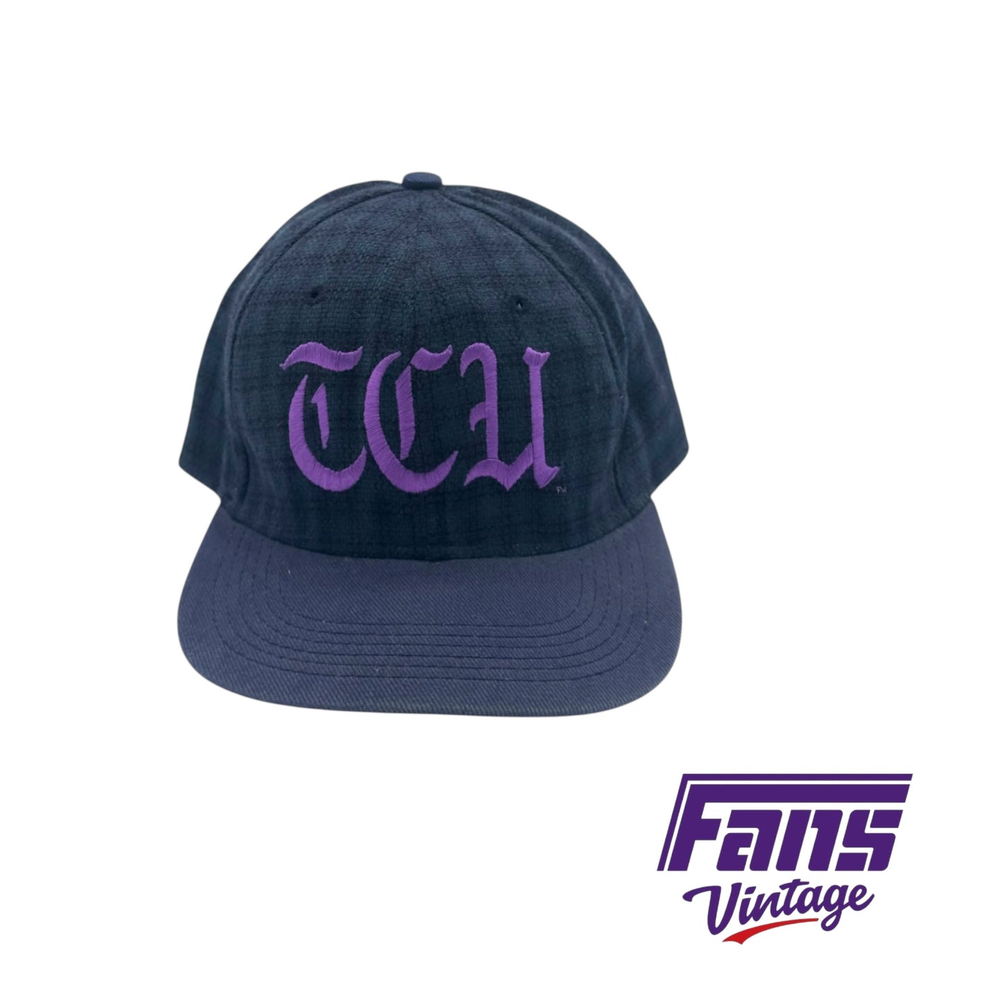 RARE! TCU vintage 90’s blue and green tweed style hat with embroidered TCU lettering