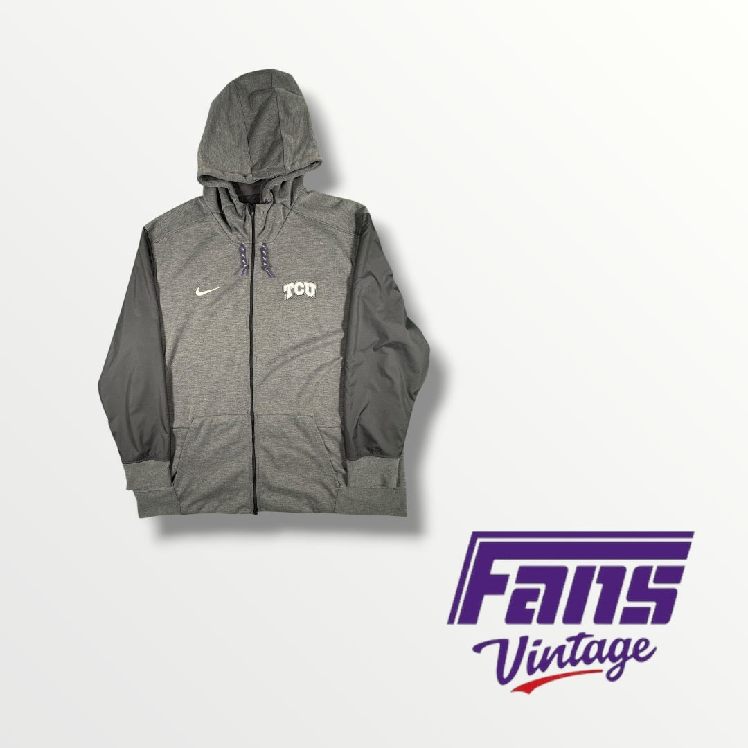TCU Nike Zip Up Jacket with Cool Purple Drawstrings and Embroidered Details