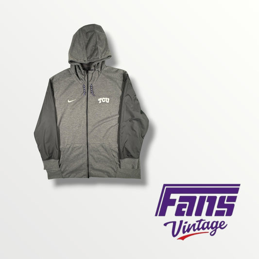 TCU Nike Zip Up Jacket with Cool Purple Drawstrings and Embroidered Details