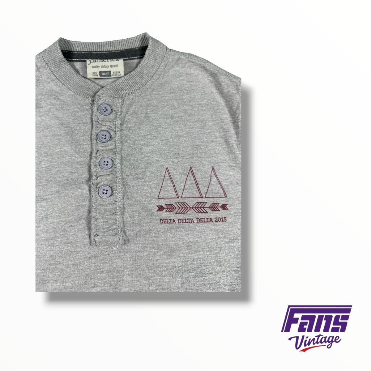 Vintage Double Sided Sorority Tri Delta Long Sleeve Henley Shirt
