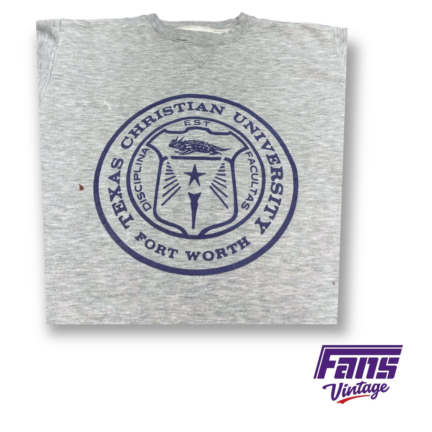 RARE! 90s Vintage TCU School Seal Crewneck Sweater with custom crop and awesome distressed look!