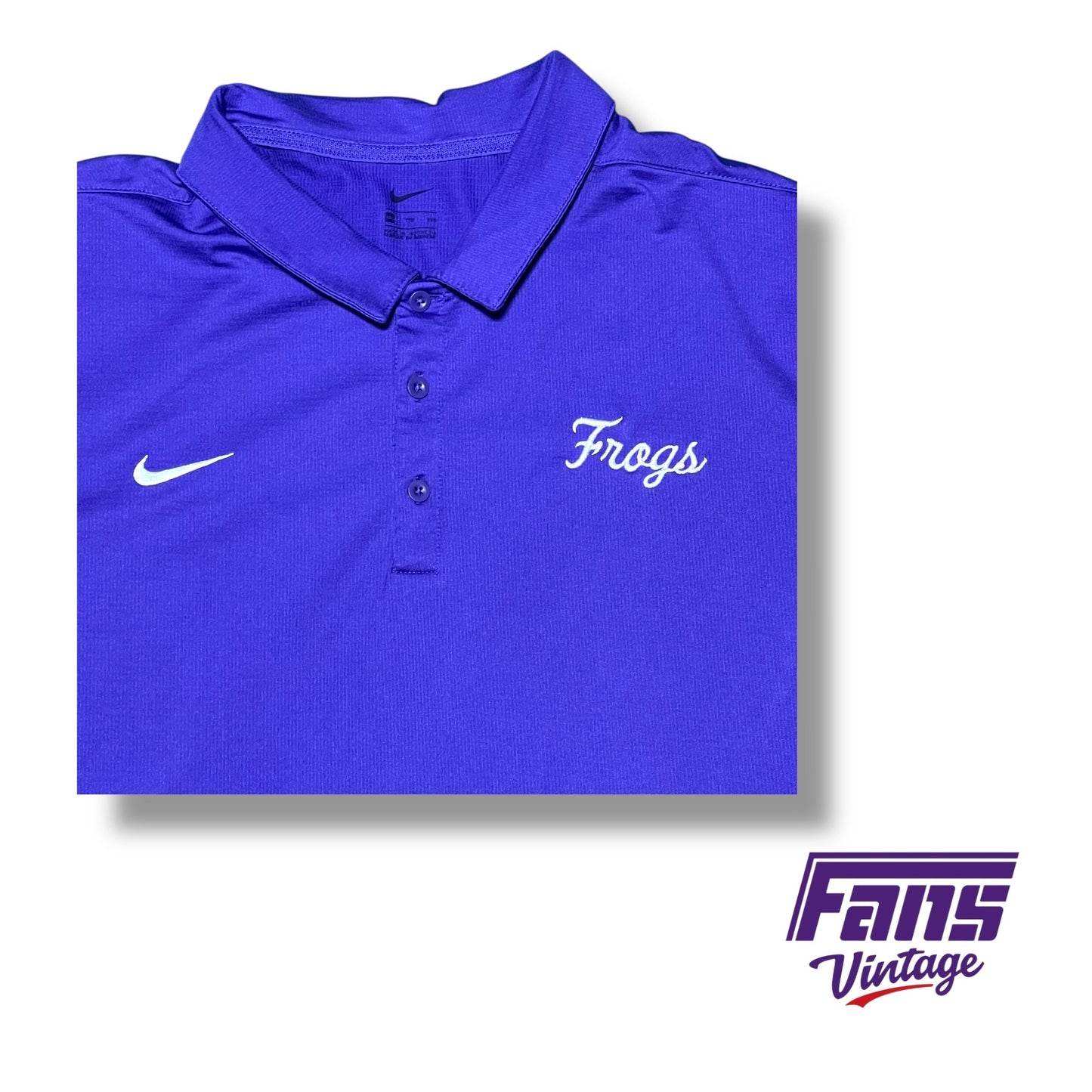 TCU Team Issued Nike polo with rare throwback “Frogs” script logo