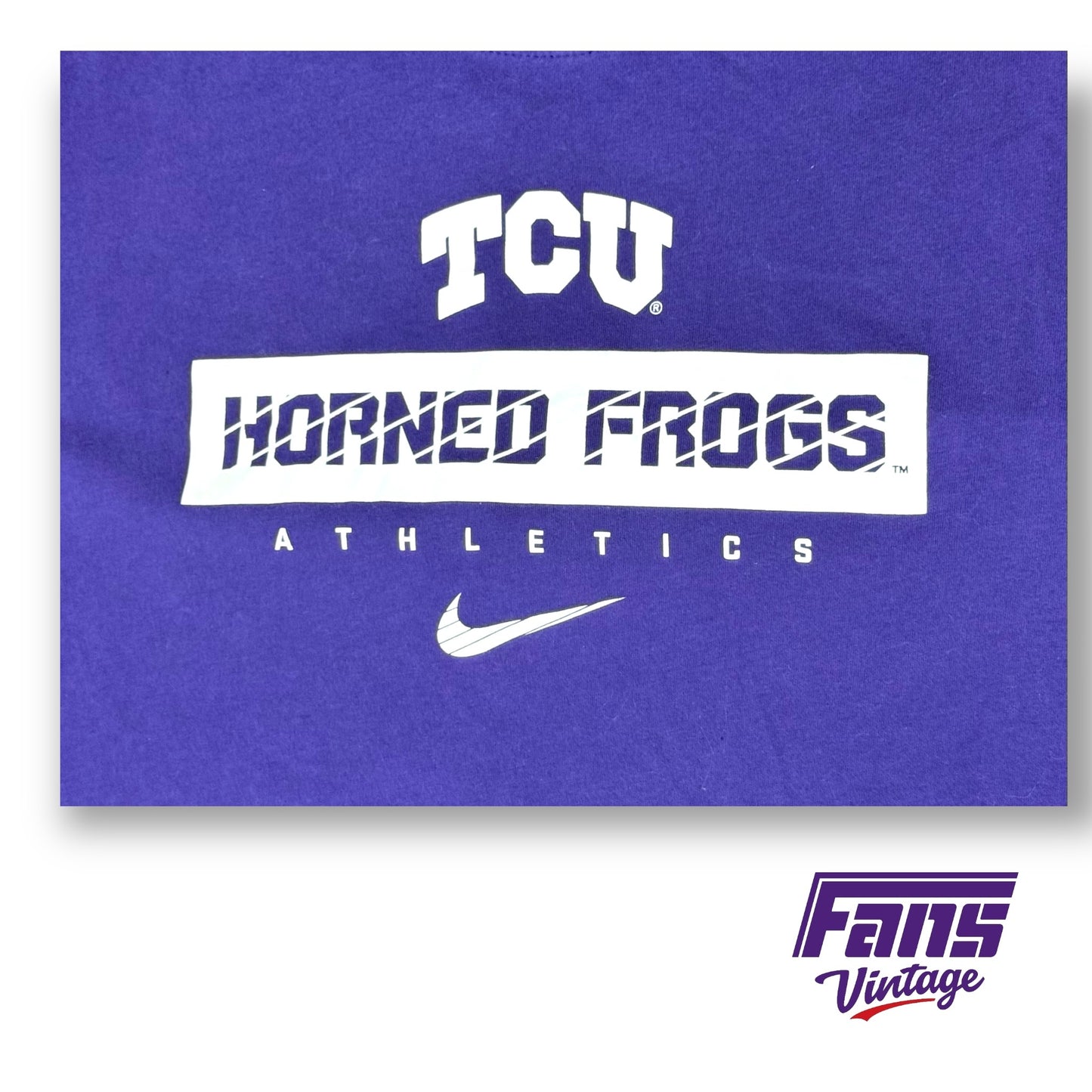 TCU Football Team Issue Nike Premium Ultra Soft Crewneck Long Sleeve Shirt - Horned Frogs Block Logo