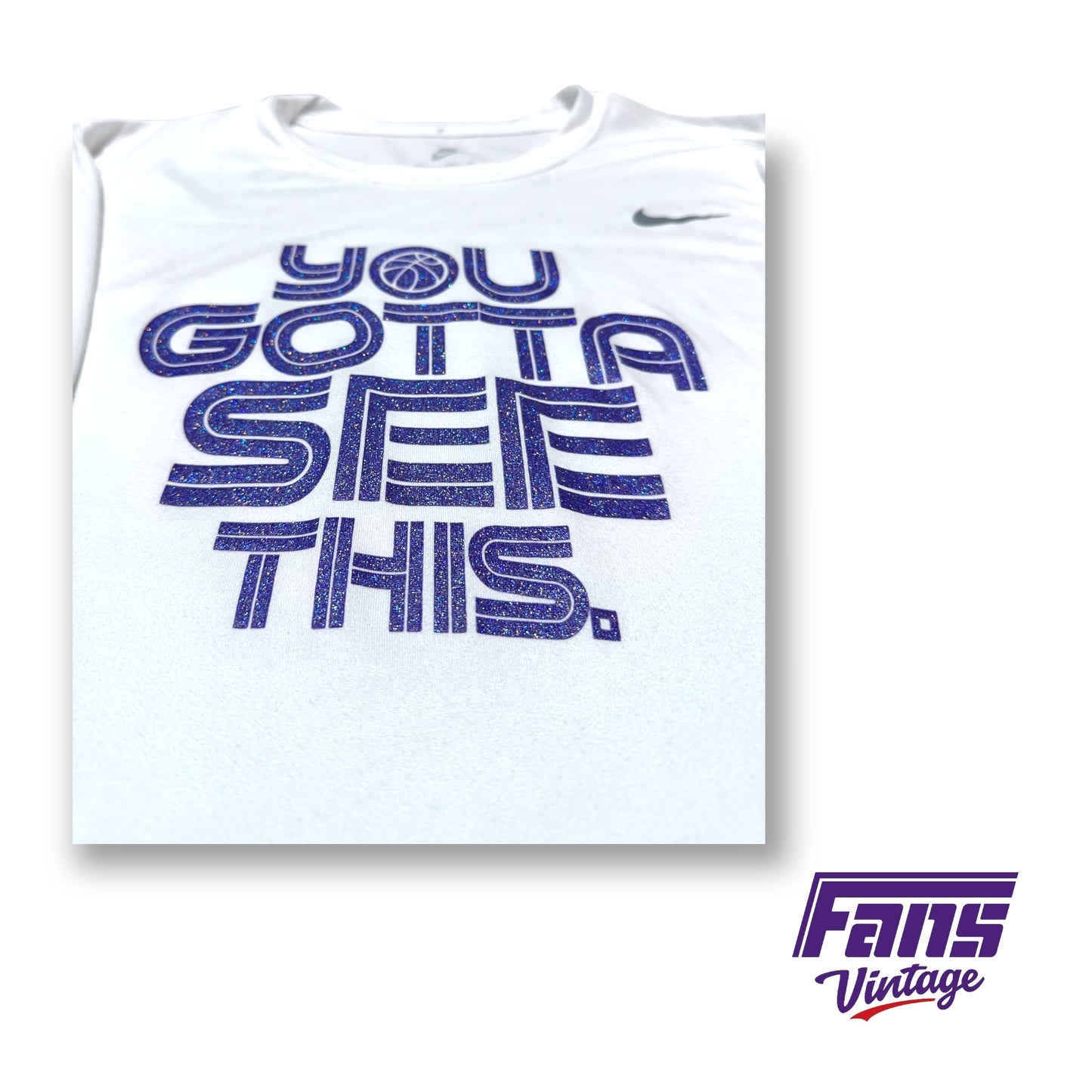 TCU Basketball Player Issue Nike Drifit “You gotta see this” pre-game warmup shirt - galaxy purple screenprint!