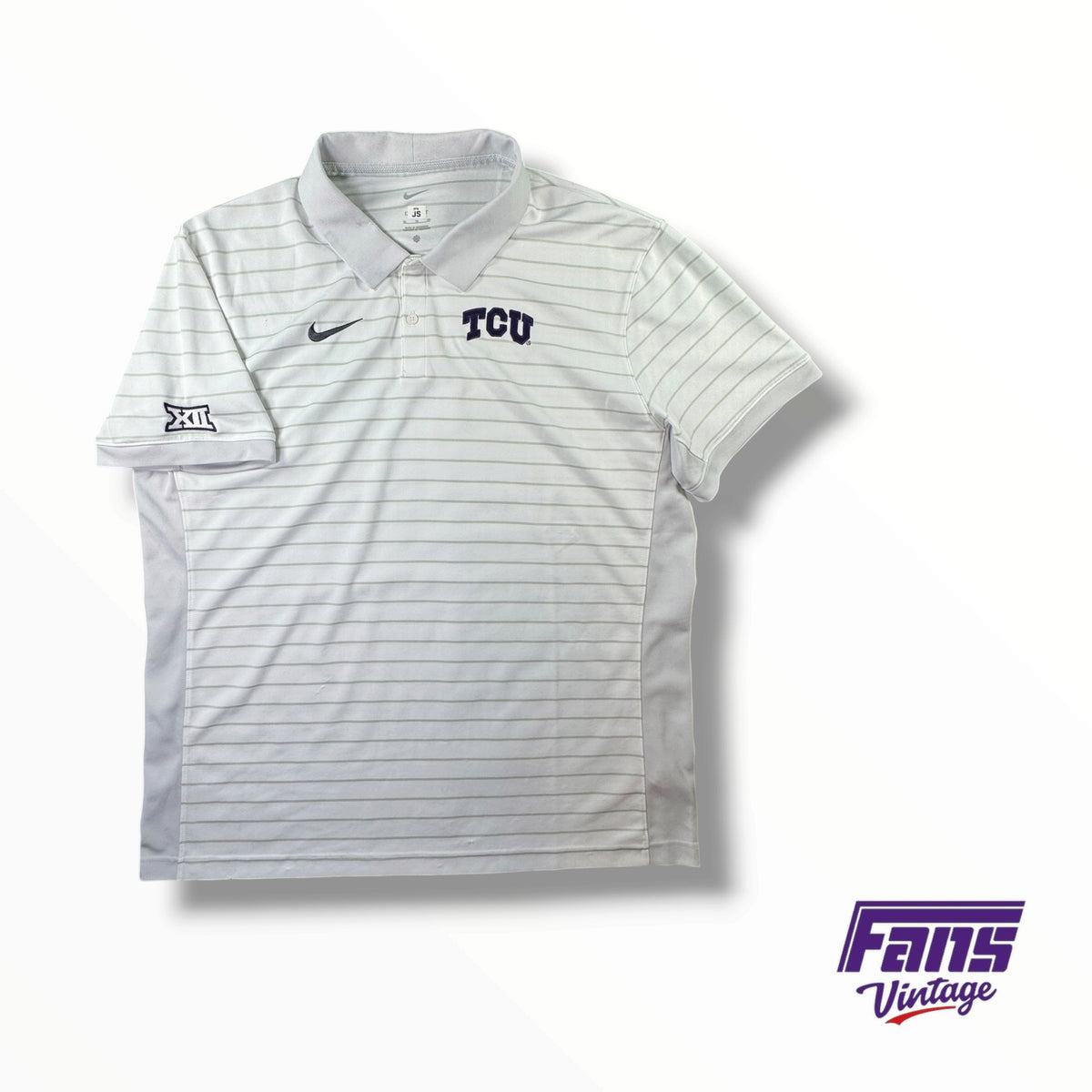 TCU Baseball Team Issued Two Toned White and Gray Striped Polo