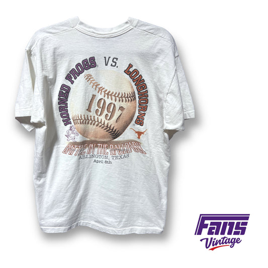 Rare! 1997 Vintage TCU Baseball Battle in the Ballpark Frogs vs. UT Tee