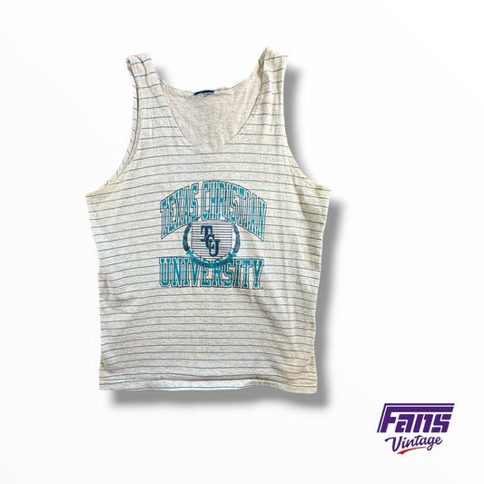 Vintage 90s TCU Horned Frogs Striped  Turquoise Tank Top