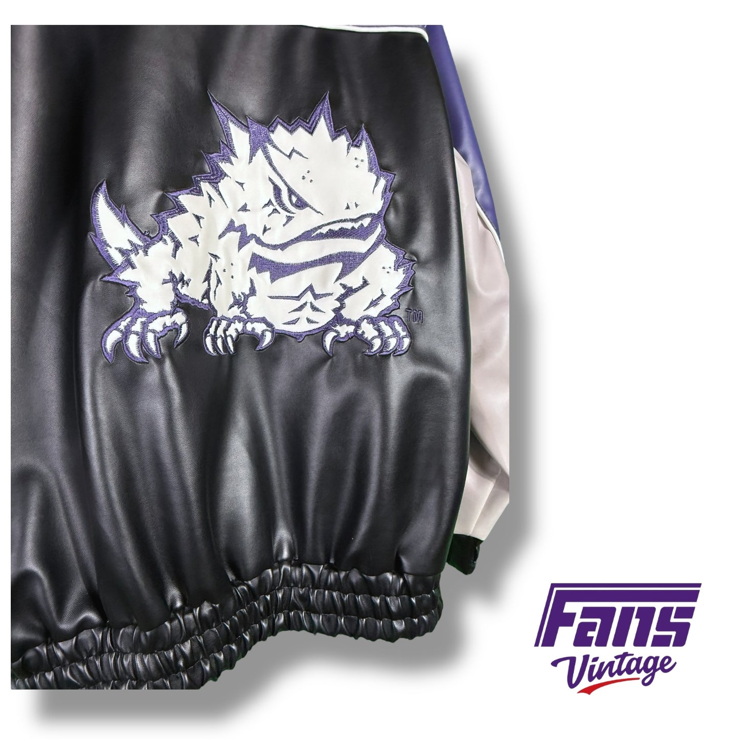 TCU Vintage Deluxe Bomber Jacket - Vegan Leather with Embroidered Logos!