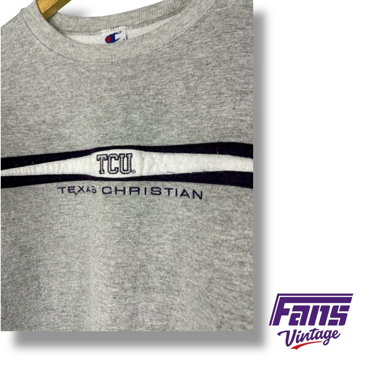 Sick! 90s Vintage TCU Crewbeck Sweatshirt with Felt Embroidered Logo