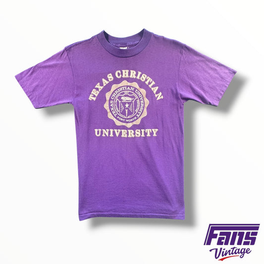 Vintage TCU 80’s “GRAIL” Flocked School Seal Logo Tee