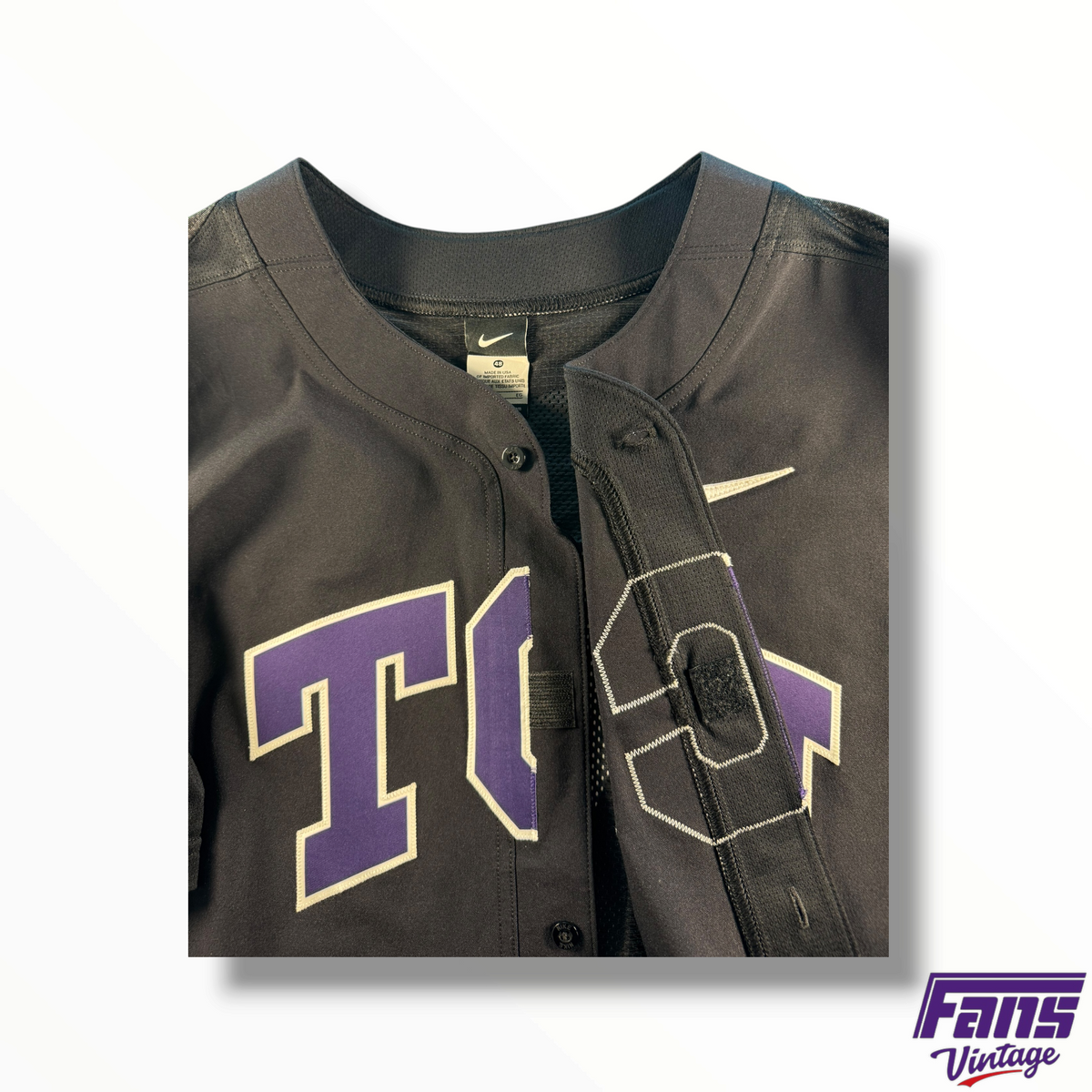 Nike TCU Baseball Premium Game Worn Throwback Style Blackout Jersey with College World Series Patch