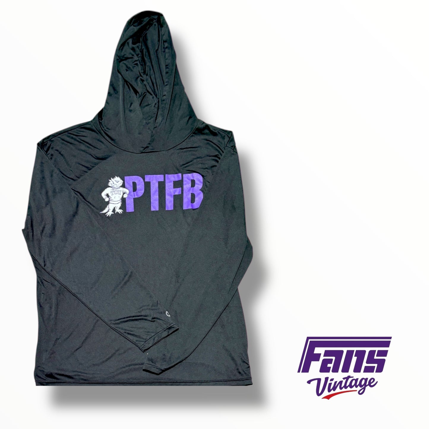 TCU Football Team Issued Custom “PTFB” Long Sleeve Hooded Pullover ￼