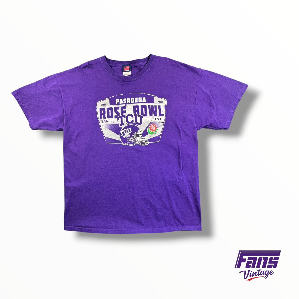 Vintage TCU Rose Bowl Helmet Graphic Shirt with Unique Pasadena Design
