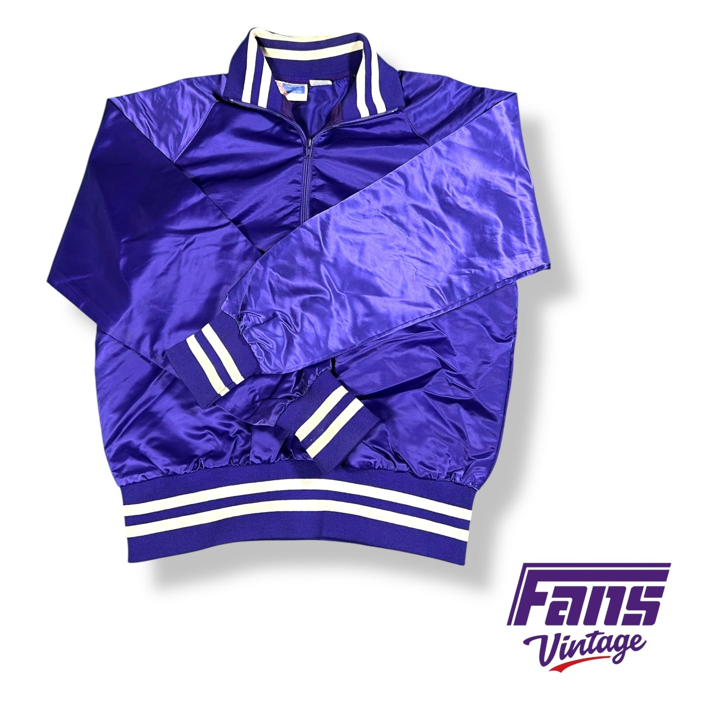 GORGEOUS 80s Vintage TCU satin look pullover with stitched lettering