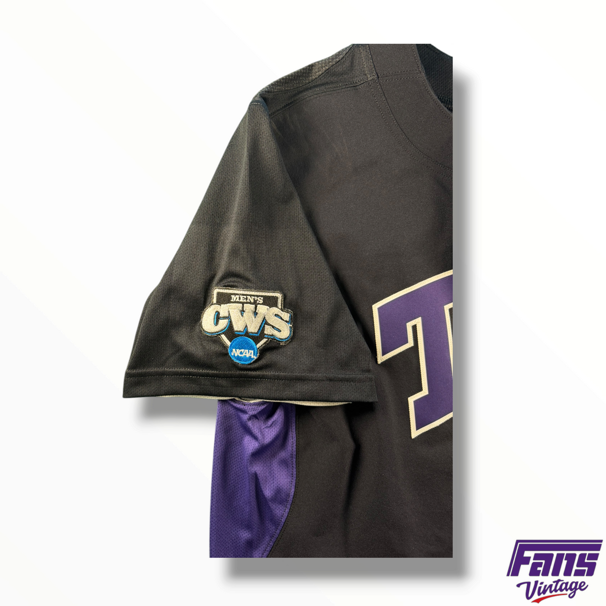 Nike TCU Baseball Premium Game Worn Throwback Style Blackout Jersey with College World Series Patch