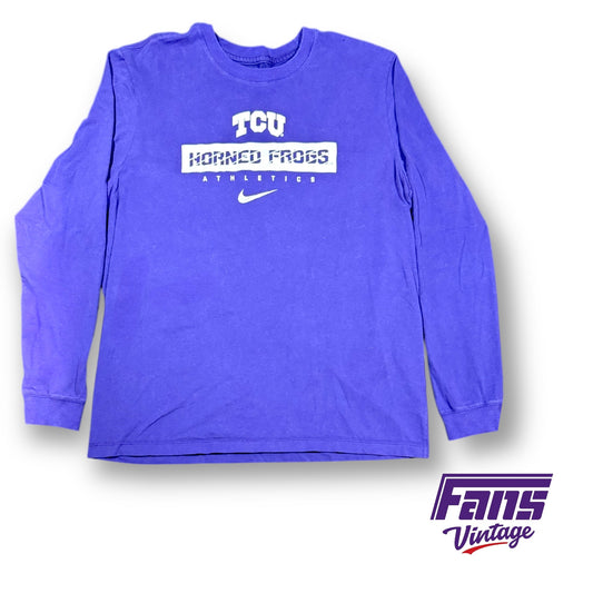 TCU Football Team Issue Nike Premium Ultra Soft Crewneck Long Sleeve Shirt - Horned Frogs Block Logo