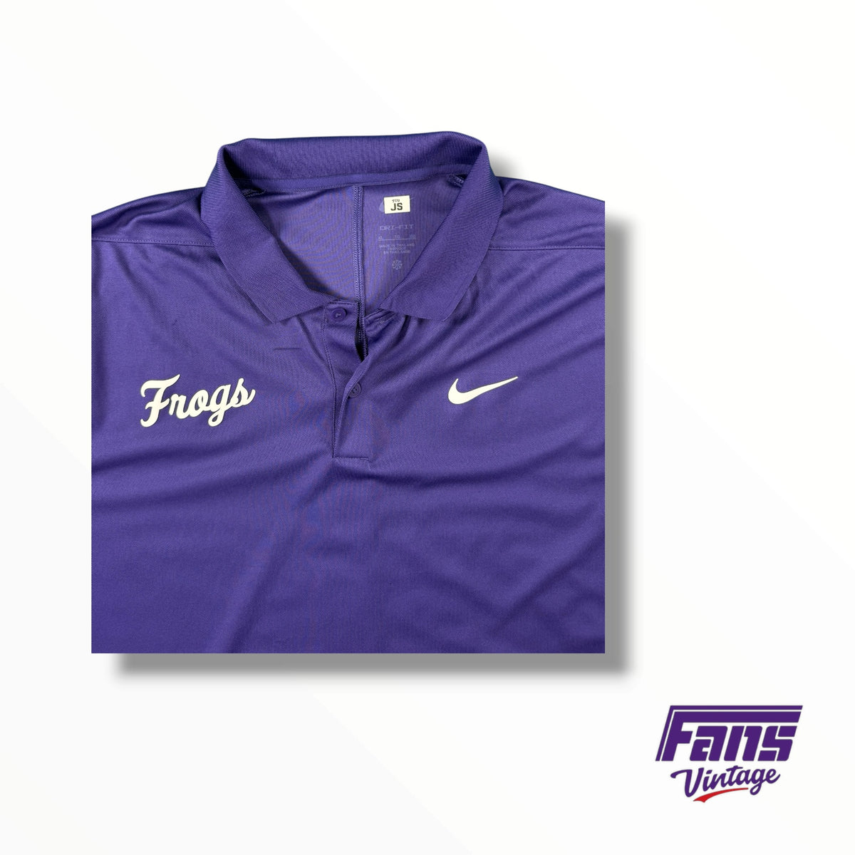 TCU Baseball Team Issued Solid Purple Polo with Throwback Script ‘Frogs’ Logo