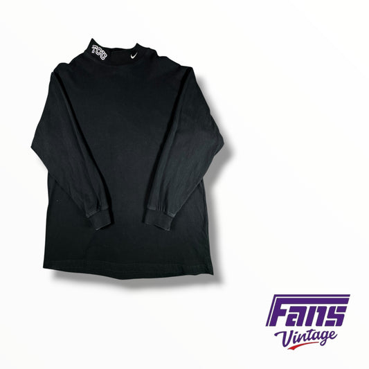 Vintage Y2K TCU Coach Issued Nike Black Mock Turtle Neck Long Sleeve Shirt