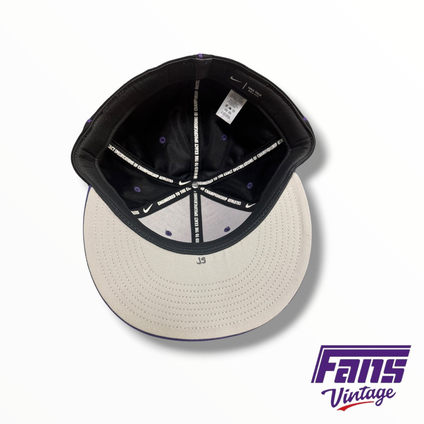 TCU Baseball Team-Issued Nike Black and Purple Fitted Hat with Horned Frog Logo