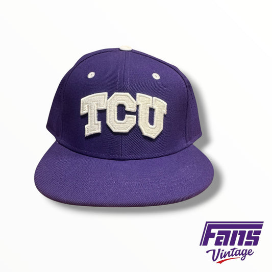 TCU Baseball Team-Issued Nike Purple Fitted Hat with White Logo