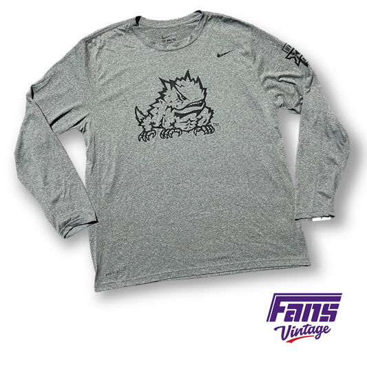 RARE! TCU Football Team Exclusive “DFW Big 12 School” Nike Drifit Long Sleeve Shirt - static gray with blackout graphics!