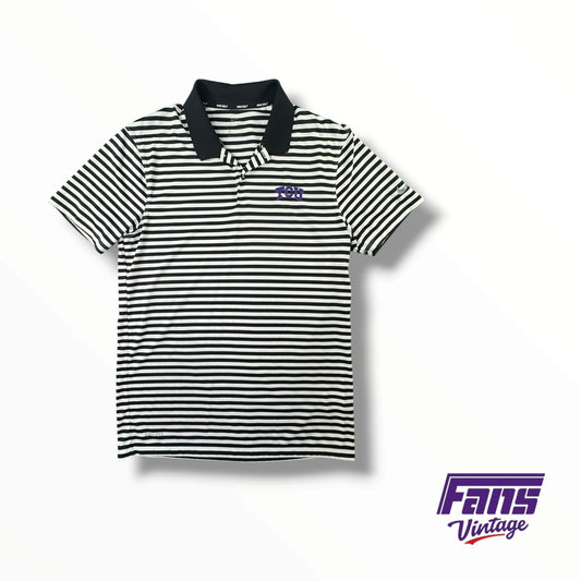TCU Team Issued Nike Golf Black & White Striped Dri-Fit Polo