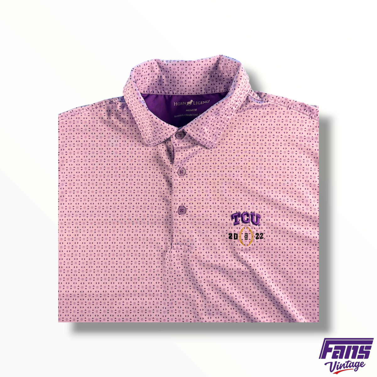 TCU Unique Staff Custom 2022 CFP Natty Polo with fun pattern