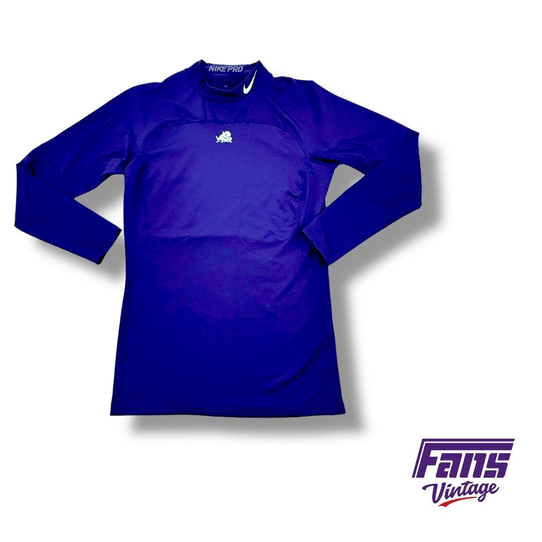 TCU Nike Pro Combat Team Issued Compression Training Shirt with Horned Frog Logo - Warm Underlayer
