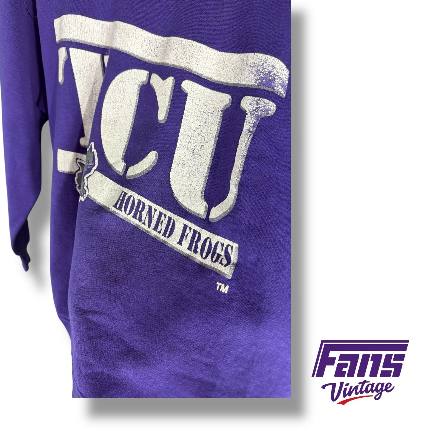 TCU 90s Vintage Crewneck Sweater - Flying T Logo Throwback Frog!