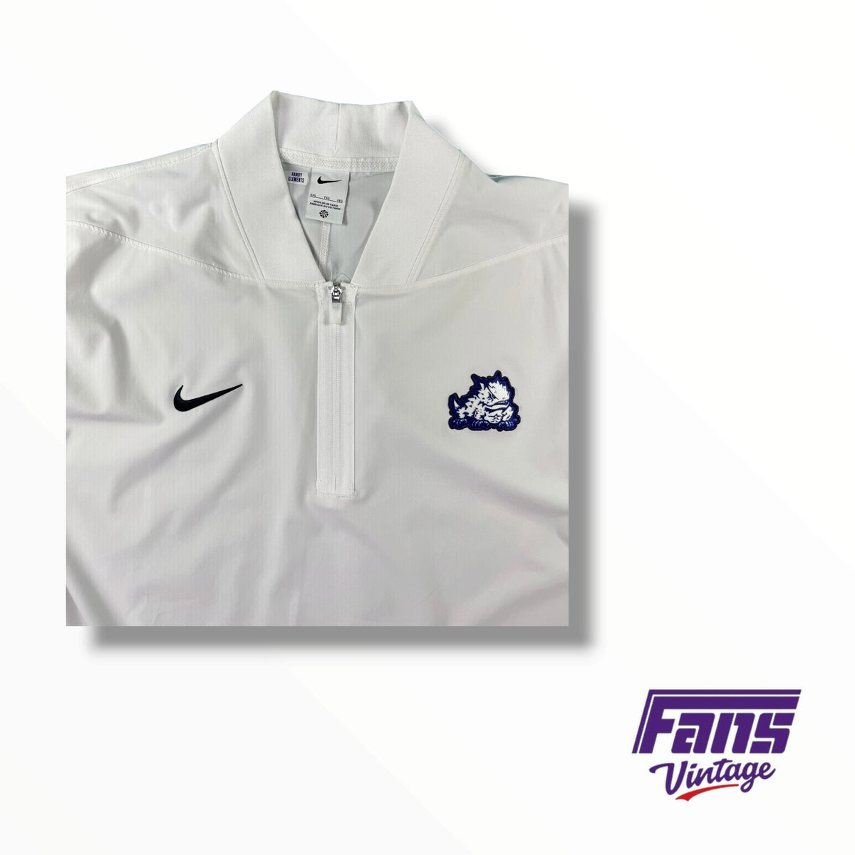 TCU Football Team Issued Premium Matte Sideline QuarterZip Pullover - Whiteout