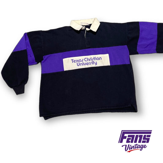 80s Vintage Unique TCU Rugby Style Collared Sweatshirt