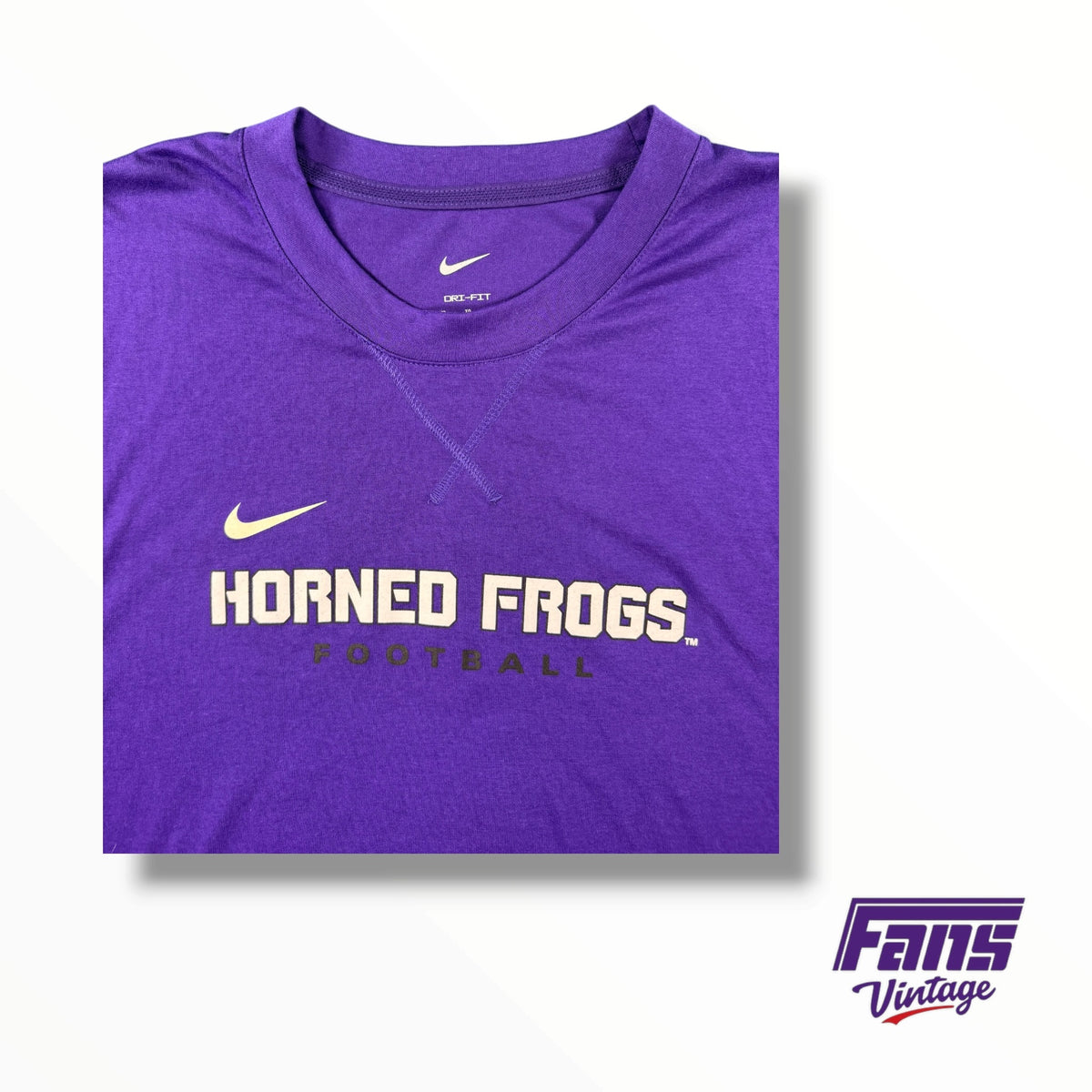 TCU Football Team Issued Nike Cross Stitch Neck Purple Long Sleeve - Supet Soft! Blood Frog Eyes on Back