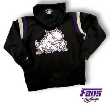 RARE - Vintage TCU Hoodie with insane double sided giant patch logos!