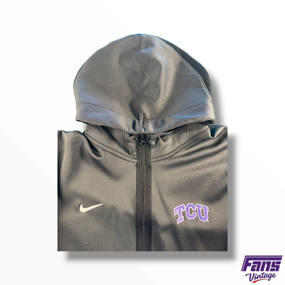 TCU Team Issue Nike Premium Woven Full Zip Hoodie - Anthracite Gray with Black Details
