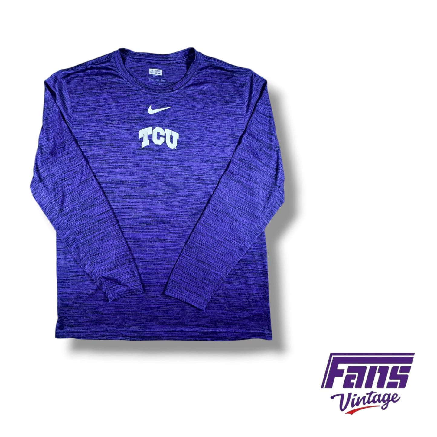 TCU Nike Team Issued Heather Purple Long Sleeve Training Shirt with Center Swoosh Logo