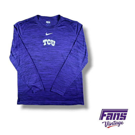 TCU Nike Team Issued Heather Purple Long Sleeve Training Shirt with Center Swoosh Logo
