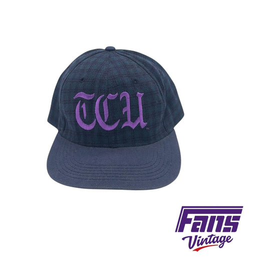 RARE! TCU vintage 90’s blue and green tweed style hat with embroidered TCU lettering