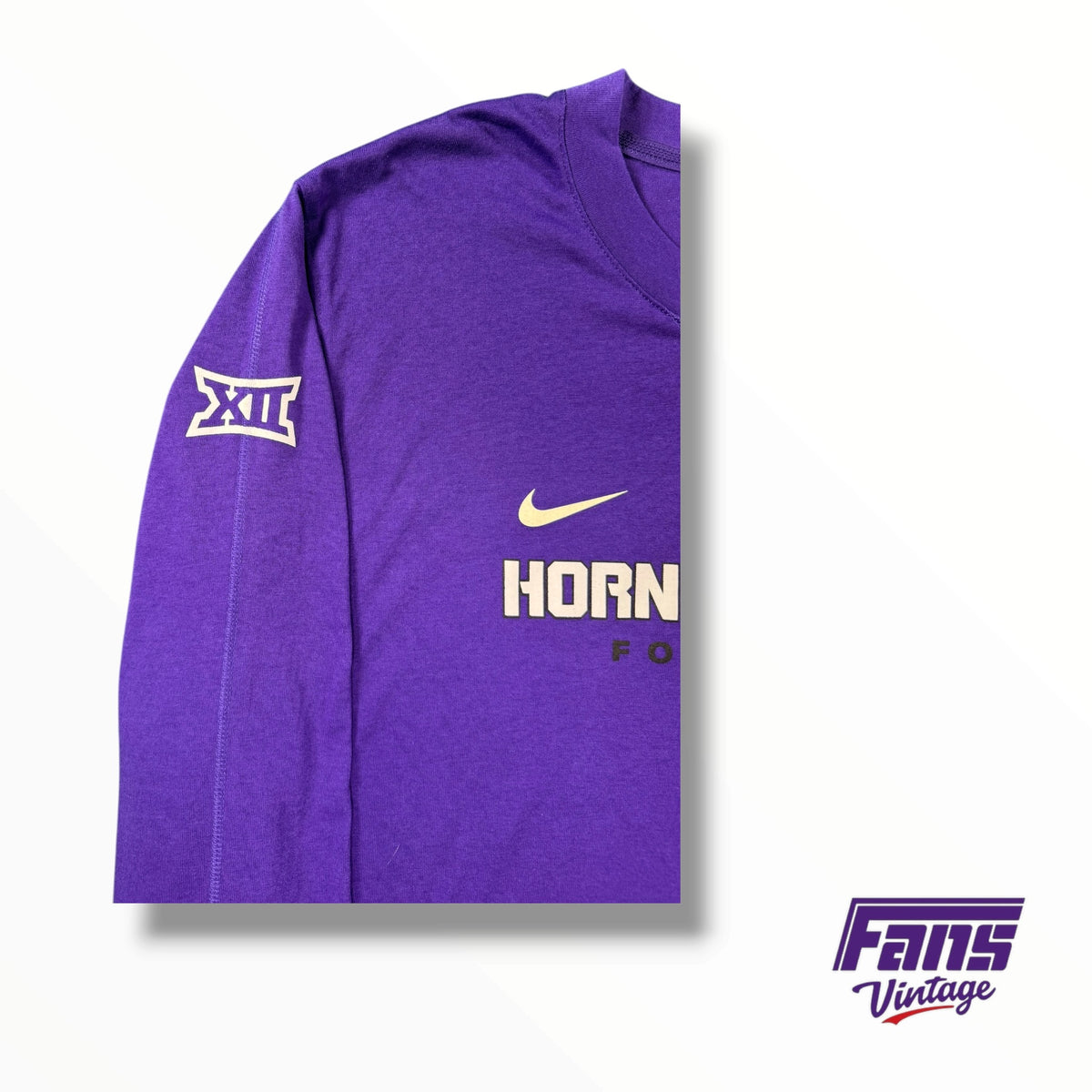 TCU Football Team Issued Nike Cross Stitch Neck Purple Long Sleeve - Supet Soft! Blood Frog Eyes on Back