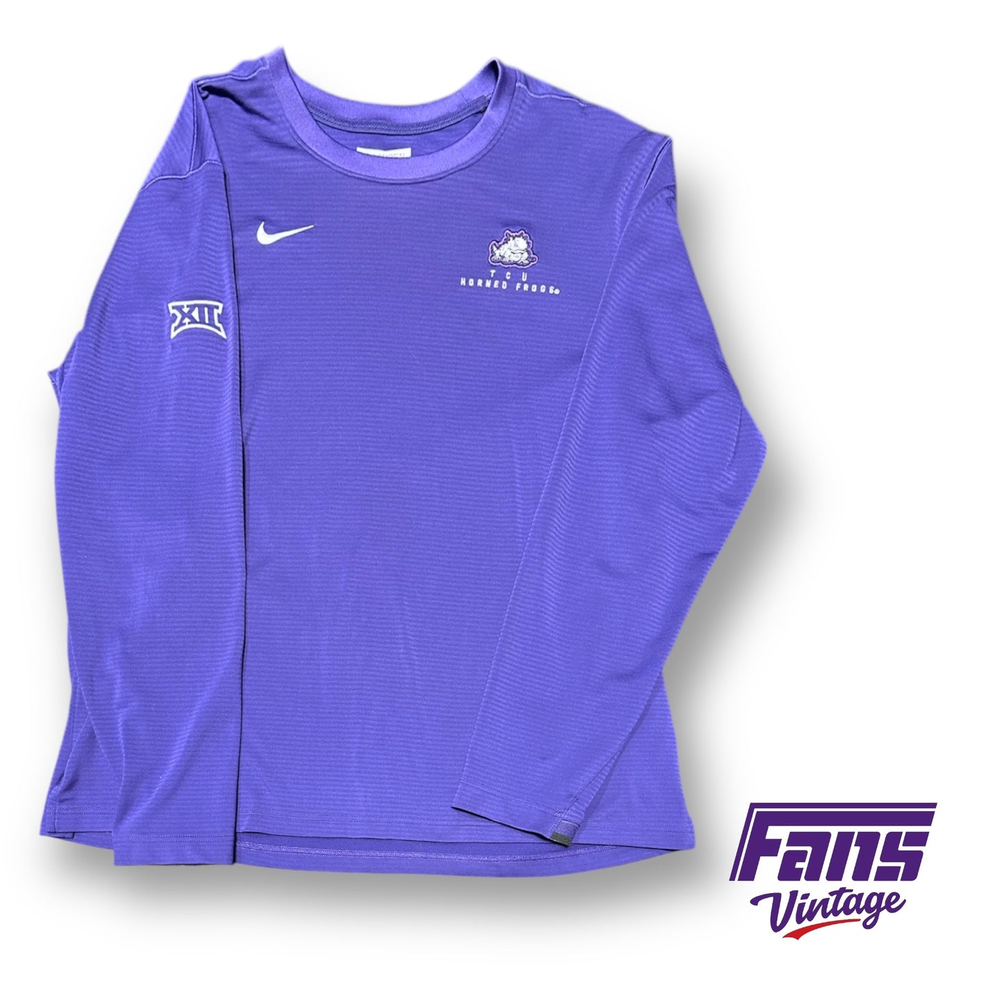 Player Exclusive TCU Nike Long Sleeve Lightweight Crewneck Pullover - Awesome Ribbed Weave Pattern