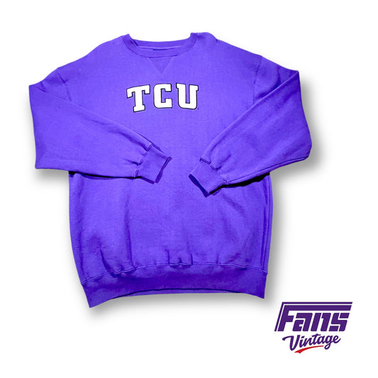 Awesome 90s Vintage TCU Crewneck Sweater - Thick and Cozy with Jersey style stitched lettering!