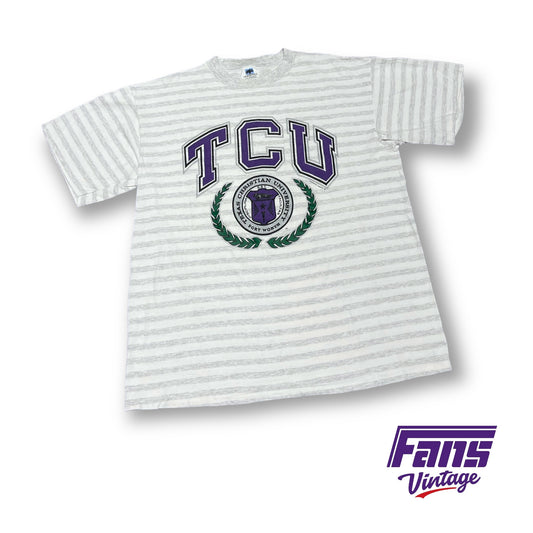 90s Vintage TCU Shirt - Awesome striped tee with rare school seal logo!