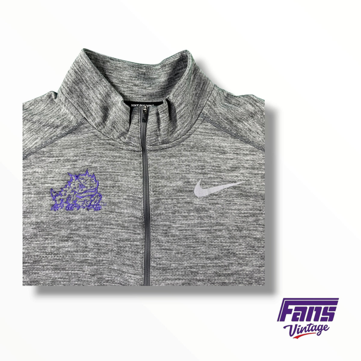 TCU Team Issued Nike Running Heather Gray Cotton Quarter Zip