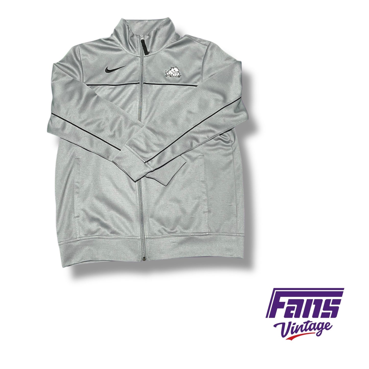TCU Nike team-issued premium woven full zip jacket - Light Gray with Horned Frog Logo